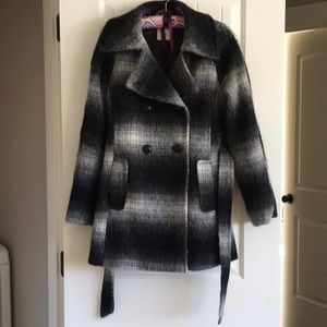 Fuzzy plaid peacoat